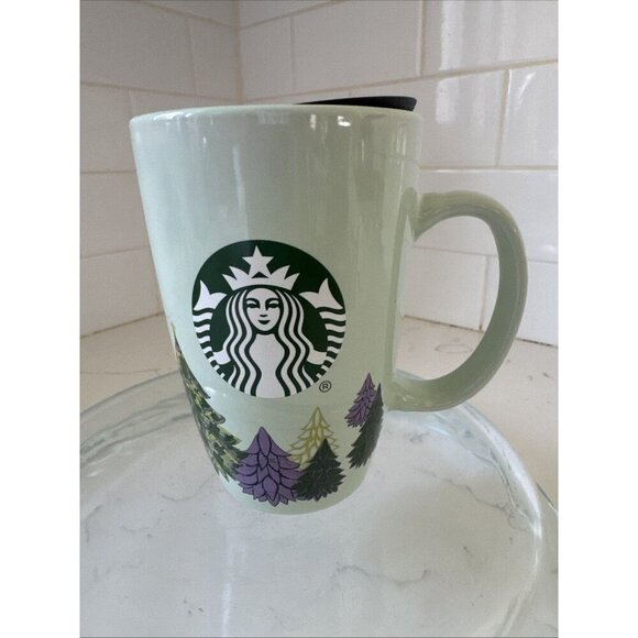 Starbucks Christmas Coffee Mug 2020 Light Mint Green w/ Trees 12oz. PreOwned - Picture 1 of 11